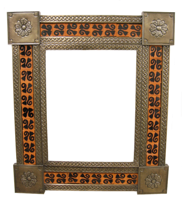 Mexican Tin Mirror with Hand Painted Tile