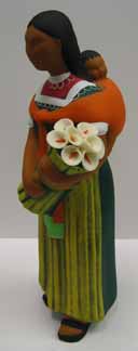 Mexican Ceramic Flower Vender Doll with Child