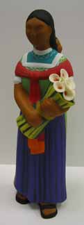 Mexican Ceramic Flower Vender Doll with Child