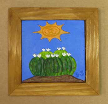 Decorative Wood Frame with Hand Painted Ceramic Cactus
