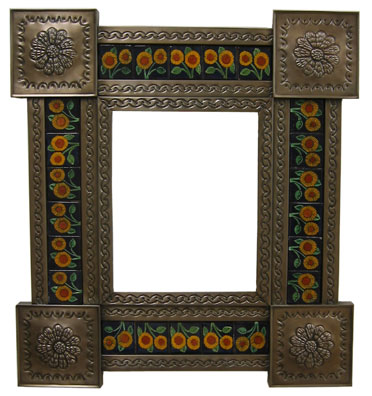Mexican Tin Mirror with Talavera Tiles