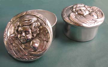 Mexican Pewter - Round Jewelry Box with Angel