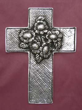 Mexican Pewter - Cross with Daisy Bouquet