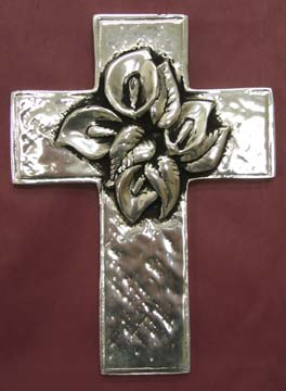 Mexican Pewter - Cross with Lilly Bouquet