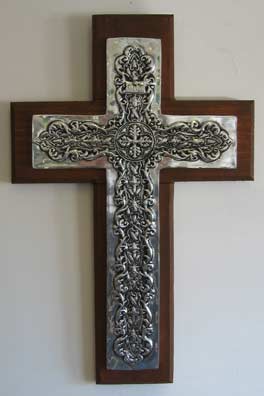 Mexican Pewter - Florentine Cross on Wood