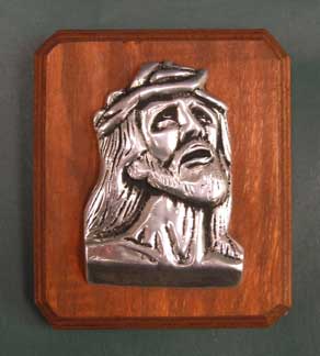 Mexican Pewter - Small Jesus Face on Wood